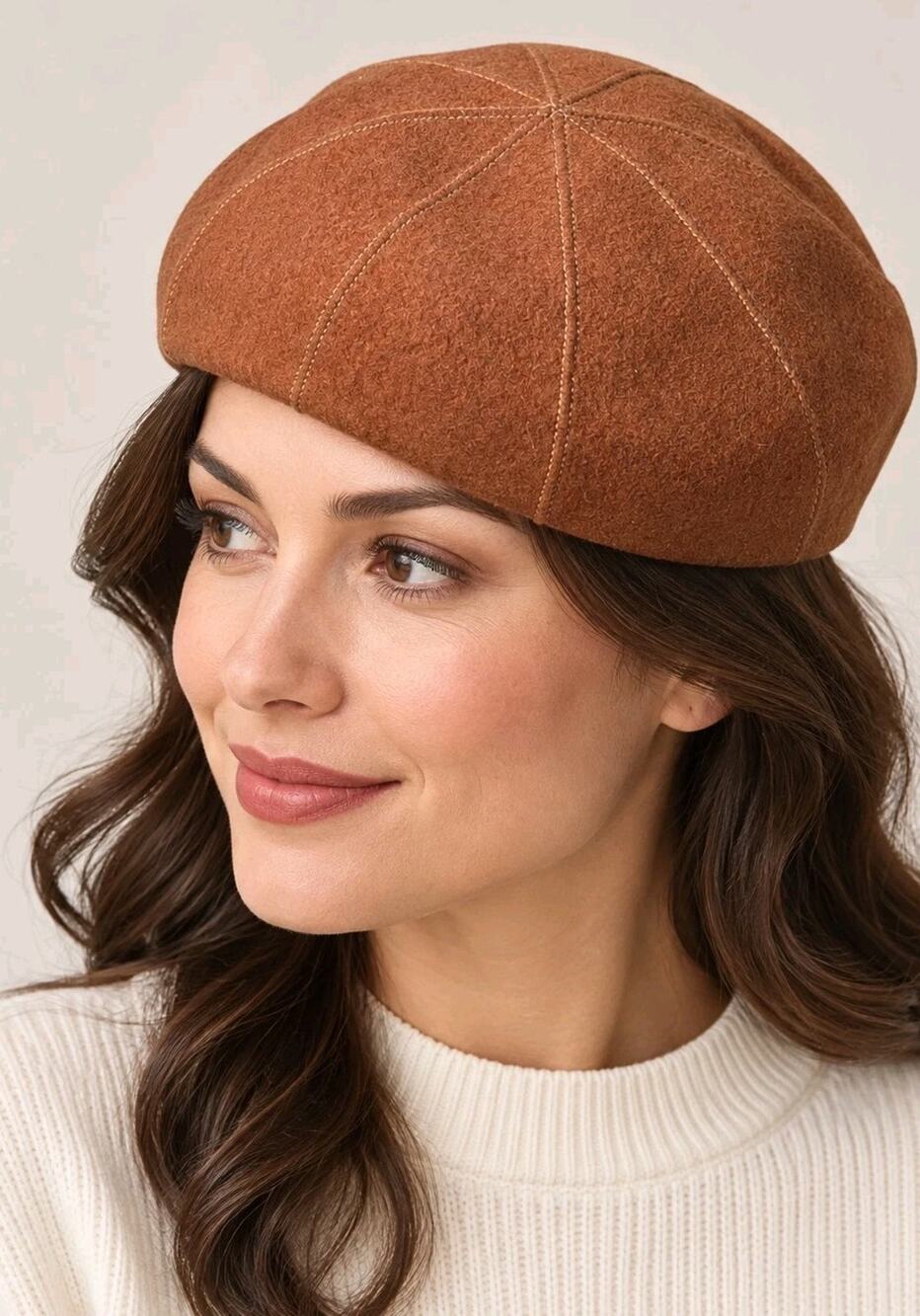 Vtg 1960s Rust Brown Wool Beret Hat Structured French Style Womens Mod Mid Tam